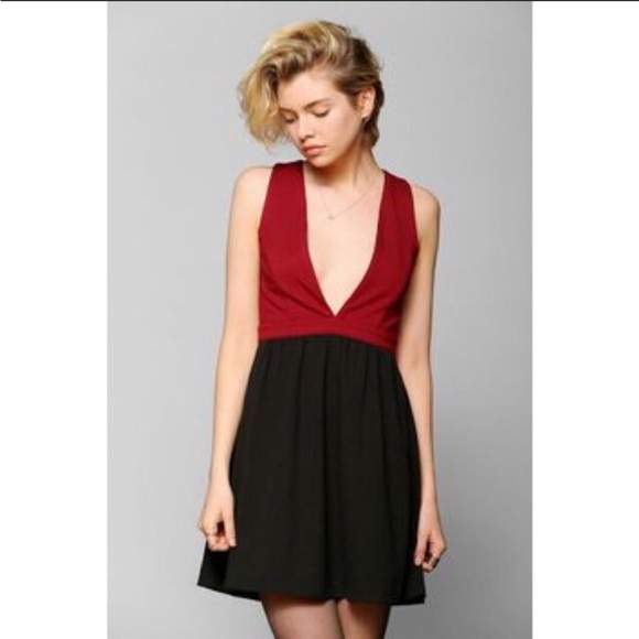 Urban Outfitters Dresses & Skirts - UO deep V neck red / maroon and black formal mini dress